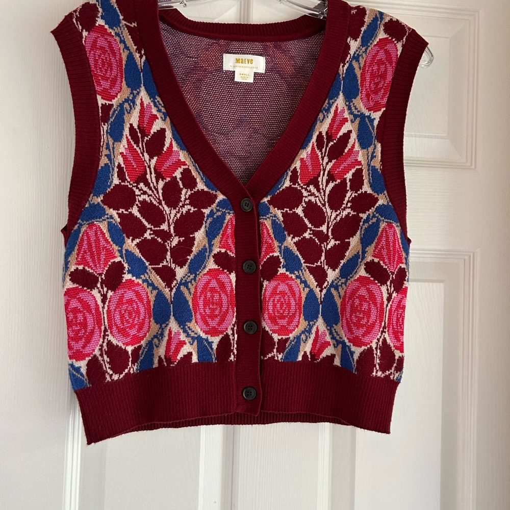Maeve Burgundy Floral Knit Vest